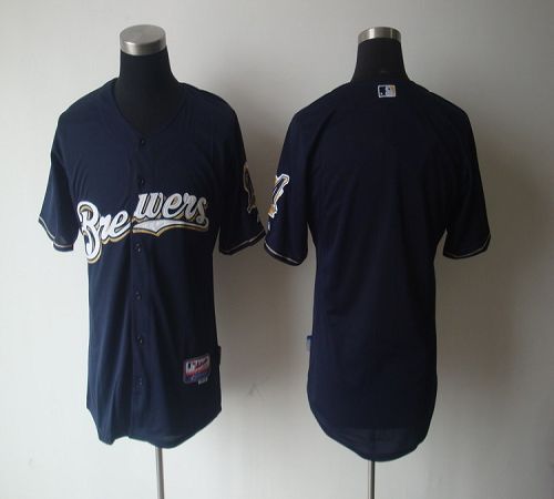 Brewers Blank Blue Cool Base Stitched MLB Jersey - Click Image to Close